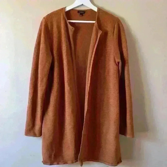 Talbots 32 inch Long Thin Sweater Cardigan Cotton Blend size Large Tuscan Clay - Picture 1 of 8